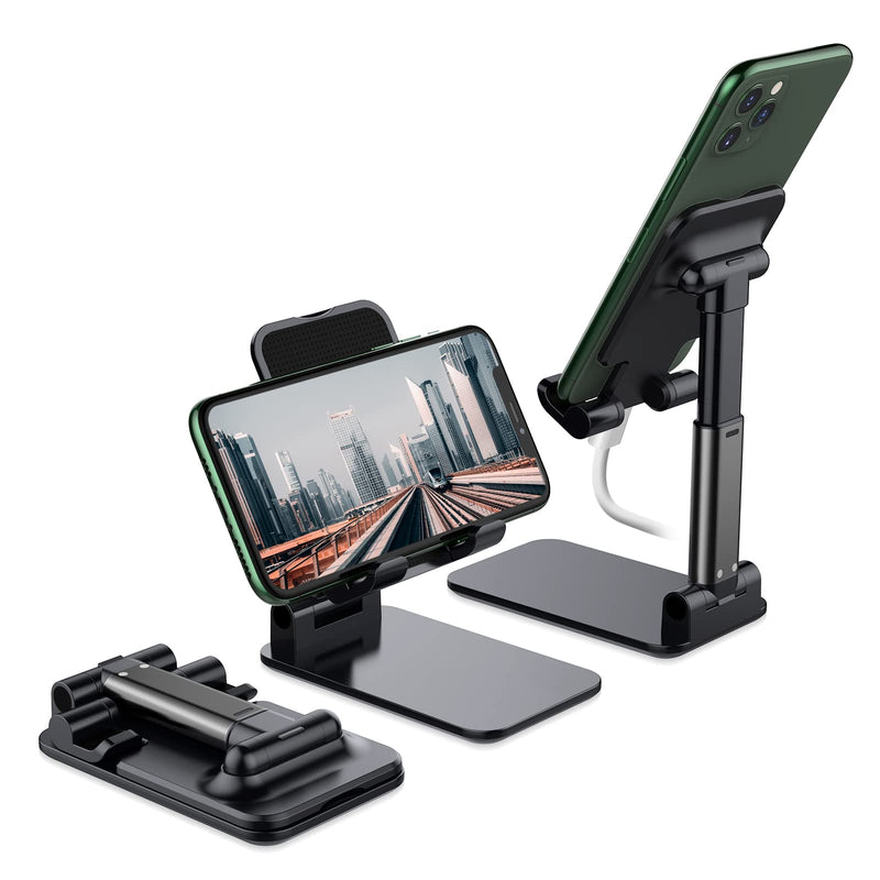 [Australia - AusPower] - Yoozon Cell Phone Stand for Desk - Fully Foldable & Height Adjustable Cellphone Stand Holder, Portable iPhone Dock Cardle for iPhone 13 12 Mini Pro Max, Samsung Galaxy S22, Kindle, Smartphones(4-10") Black 