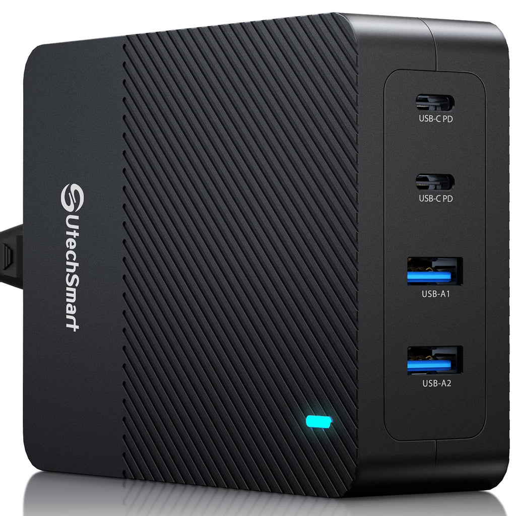 [Australia - AusPower] - USB C Charger, UtechSmart 100W 4-Port Desktop Type C Charging Station, Portable USB C PD Power Charger Adapter -2 USB C&2 QC 3.0 USB A Ports for MacBook Pro/Air, iPad, iPhone, Galaxy, Laptop and More 