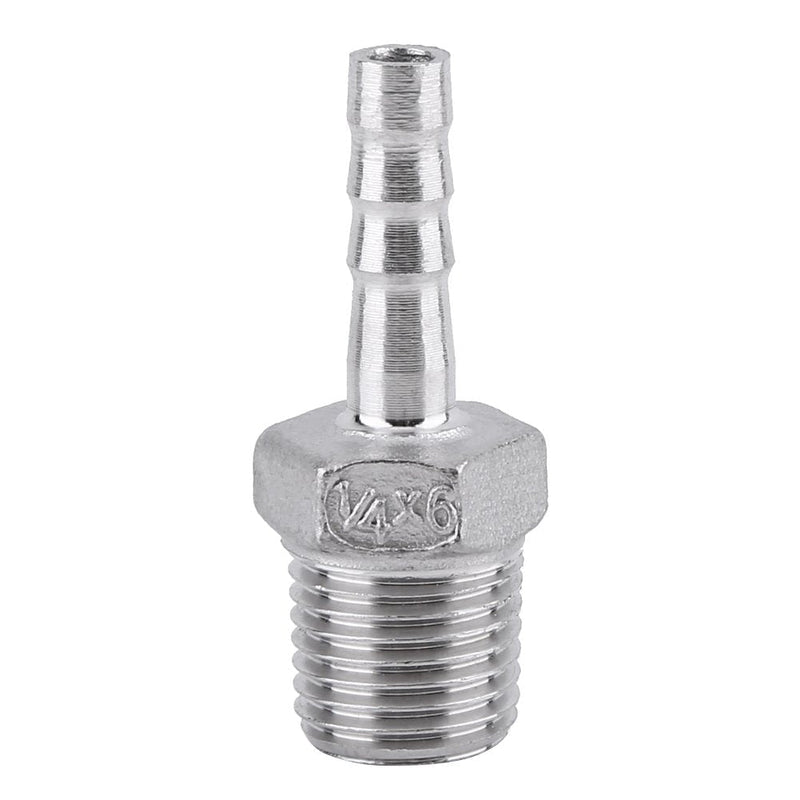 [Australia - AusPower] - Hose Barb Fittings Barbed Hose Fittings Stainless Steel Barb Hose Connector Male Threaded End Adapter Air Hose Pipe Fitting(1/4"x6mm) 