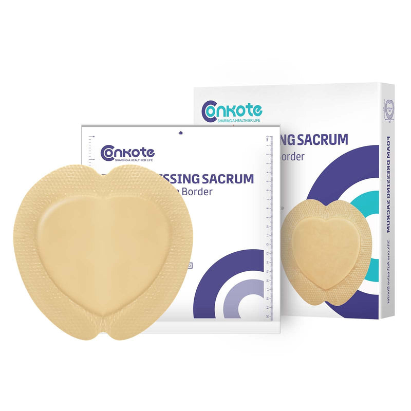 [Australia - AusPower] - Conkote Sacrum Silicone Bordered Foam Dressing 7‘’x 7‘’, Water-Resistant & Comfortable, Box of 5 Dressings 7'' x 7'' (5 Dressings) 