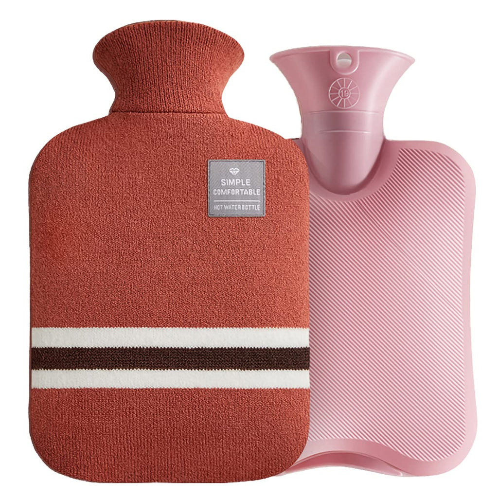 [Australia - AusPower] - OliviaLiving Hot Water Bag Hot Water Bottle 2 Liter Heat Up and Refreezable Hot Cold Pack with Classic Striped for Pain Relief Hot Cold Therapy Orange Red 