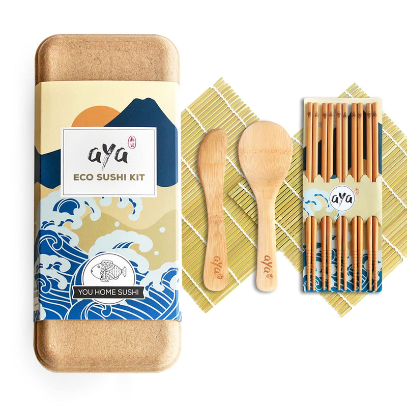 [Australia - AusPower] - Sushi Making Kit - Original Aya Eco Sushi Kit - All Natural Eco-friendly - Biodegradable Bamboo - 2 Sushi Mats - 5 Pairs of Chopsticks - 1 Paddle - 1 Spreader 