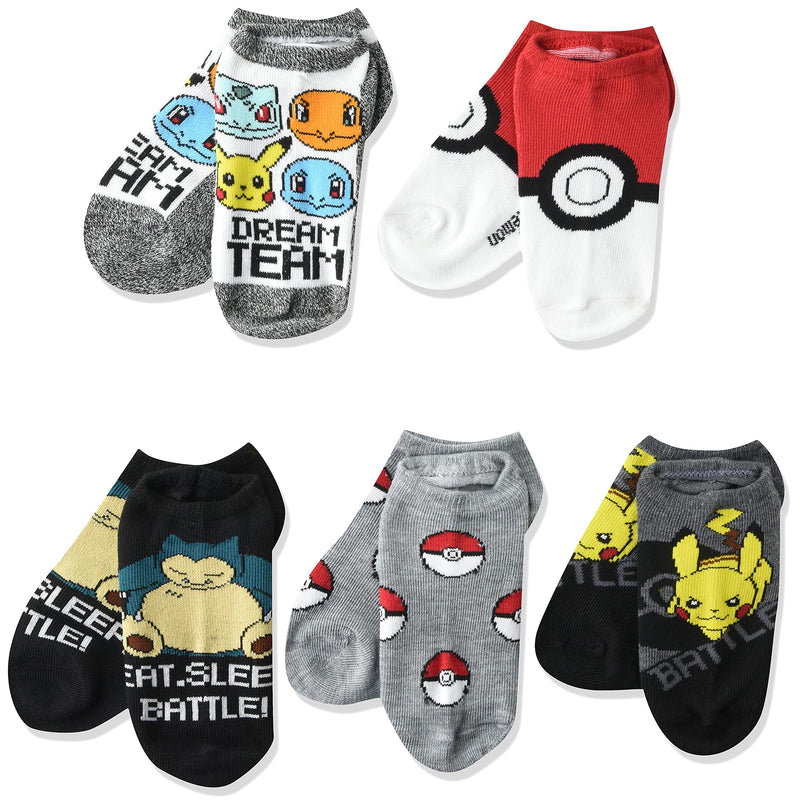 [Australia - AusPower] - Pokemon boys Pokemon 5 Pack No Show Socks 6-8.5 Black 
