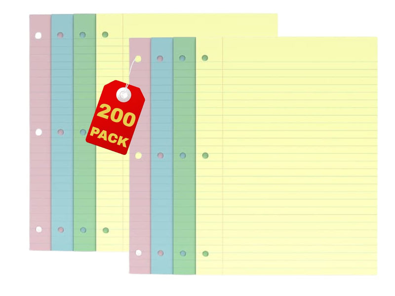 [Australia - AusPower] - 1InTheOffice Wide Filler Paper, Loose Leaf Binder Paper, Pastel, 8"W x 10.5"H, 200/Pack 