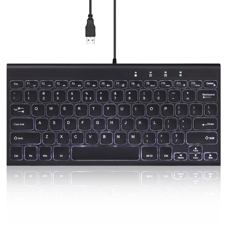 [Australia - AusPower] - Perixx PERIBOARD-429 US Wired Mini Backlit Keyboard - Thin and Silent Scissor Keys - White Backlight Color - US English 