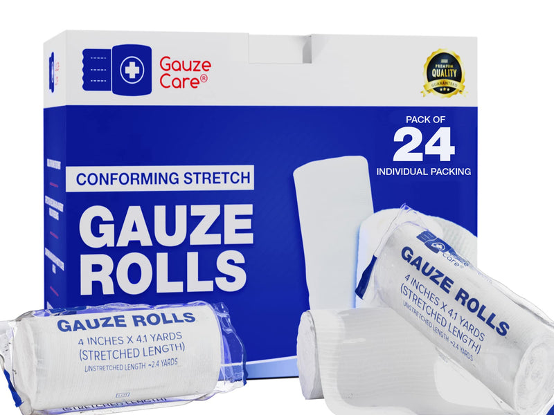 [Australia - AusPower] - Gauze Rolls Pack of 24 – Premium Quality Lint and Latex-Free 4 inches x 4.1 Yards Conforming Stretch Bandages Designed for Effective Wound Care & Comfort - Ideal for use as a Mummy wrap 1 