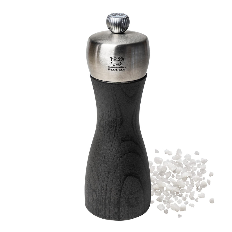 [Australia - AusPower] - Peugeot - Fidji Manual Salt Mill - Adjustable Grinder - Beechwood and Stainless Steel, Graphite Finish, 6 Inch 