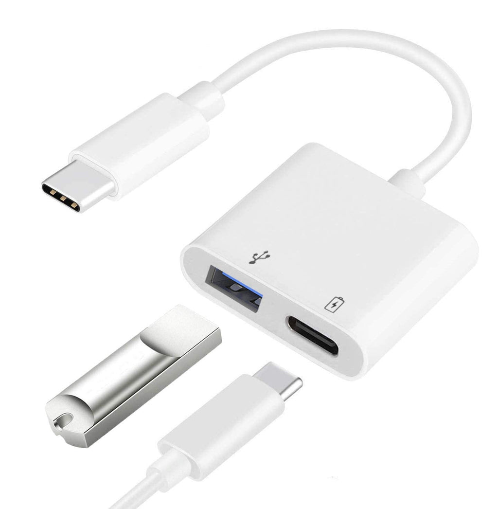 [Australia - AusPower] - USB C OTG Adapter with Power, 2 in 1 USB C to USB Female with 60W PD Charging Adapter Compatible with iPad Pro, Samsung Galaxy S22/S21/S20/Note10, Google Pixel 4/4XL Google Chromecast with Google TV White 