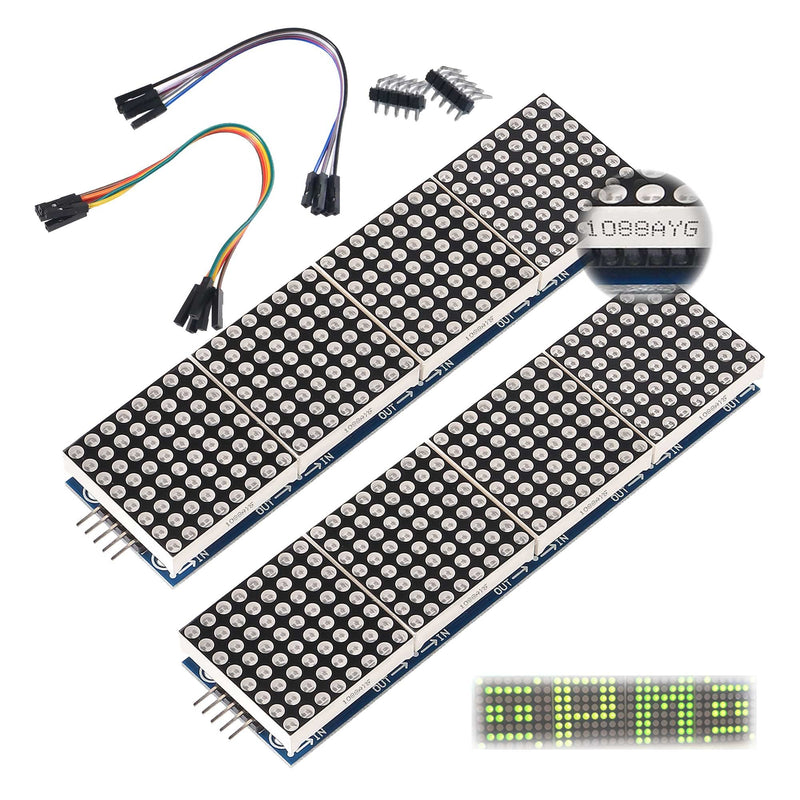 [Australia - AusPower] - ALAMSCN MAX7219 Dot Matrix Module 32x8 4 in 1 LED Display Modules for Arduino Raspberry Pi Microcontroller with 5Pin Wires Green (Pack of 2) 