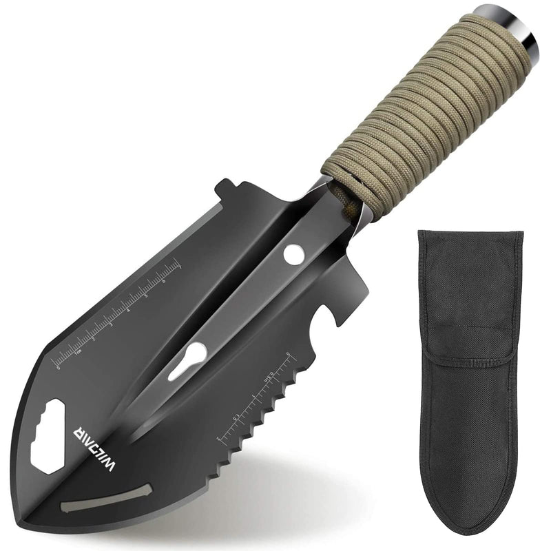 [Australia - AusPower] - WILDAIR Camping Shovel Multifunctional 7 in 1 Survival Multitool Small Survival Shovel for Camping Tactical Shovel (Black) 