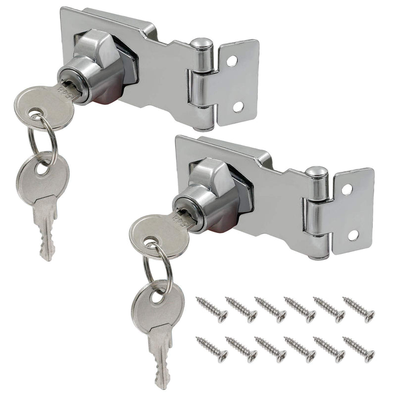 [Australia - AusPower] - Kyuionty 2Pcs Keyed Hasp Locks 2.5 Inch Twist Knob Keyed Locking Hasp, Metal Safety Hasp Latches Keyed Different for Small Doors, Cabinets (Sliver) Sliver 