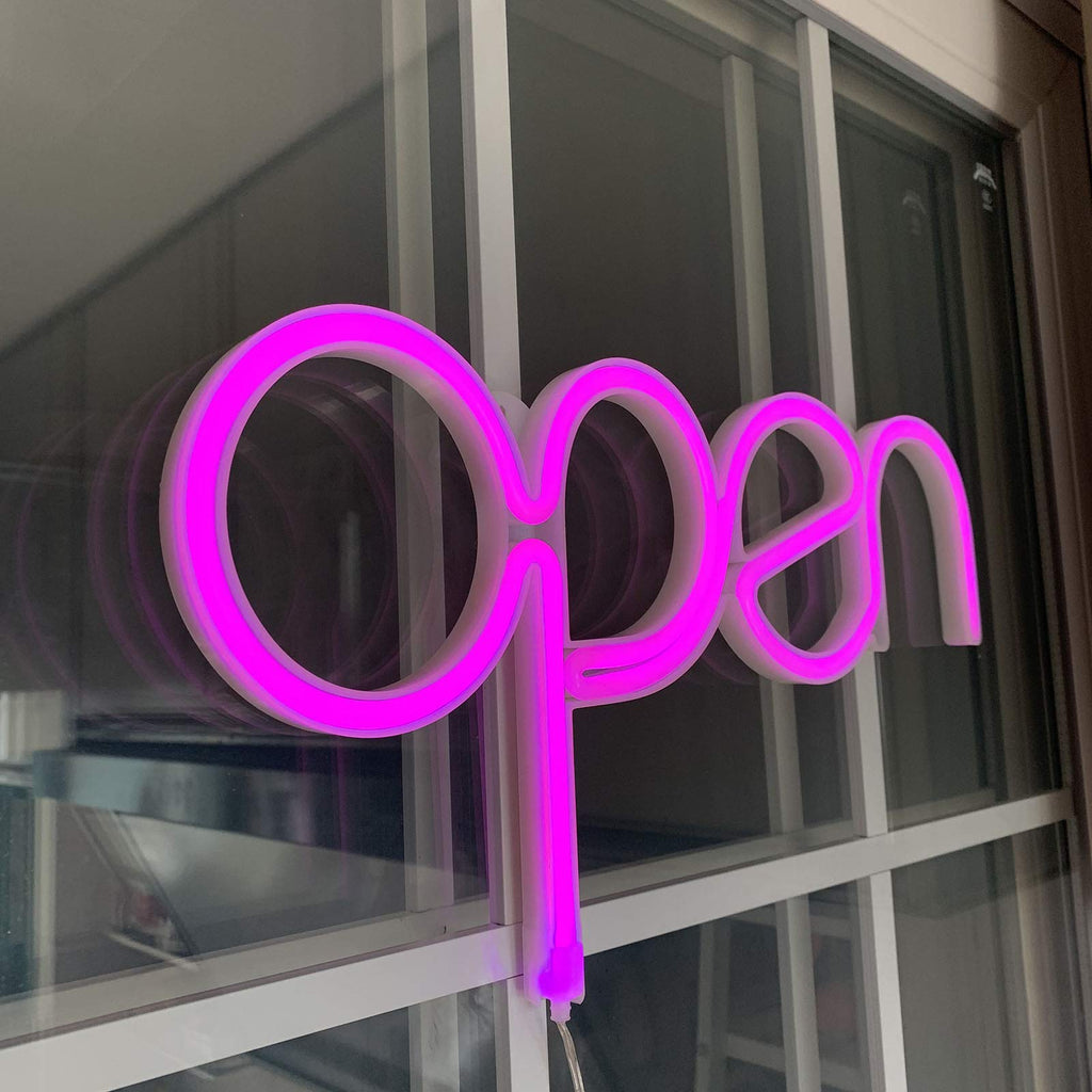 [Australia - AusPower] - LED Open Signs for Business Store Pink Open Neon Light Up Letters Advertisement Board USB Powered Open Electric Display Sign for Front Door Windows Bar Bub Restaurant Café Tattoo Spa Massage(KAIF) 
