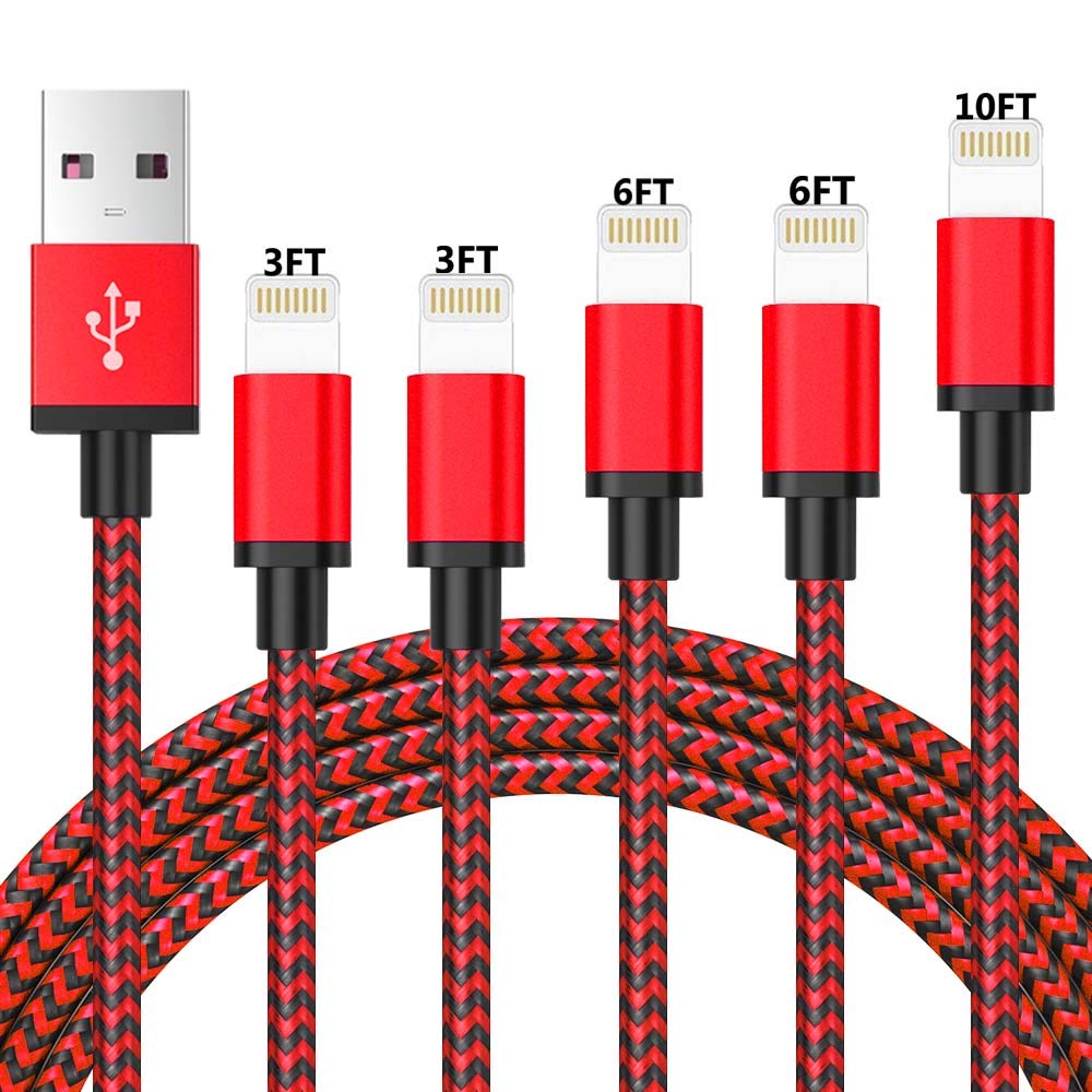 [Australia - AusPower] - iPhone Charger, Lightning Cable MFi Certified 5Pack-3/3/6/6/10FT Long Nylon Braided Fast Charging Data Sync Cord Compatible with iPhone 12/11/Pro/Xs Max/X/8/7/Plus/6S/6/SE/5S 