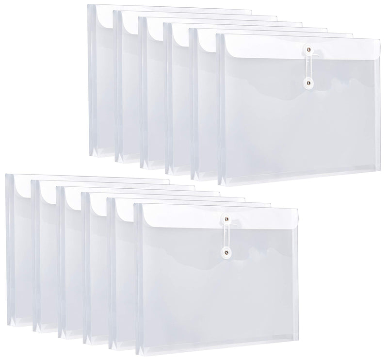 [Australia - AusPower] - FANWU 12 Pack Plastic Letter Size Envelopes with Button & String Tie Closure, 1-1/6" Expansion, Side Load, Clear Poly Reusable File Folders Project Paper Documents Organizer for Office School Home Clear - 12 Pack 