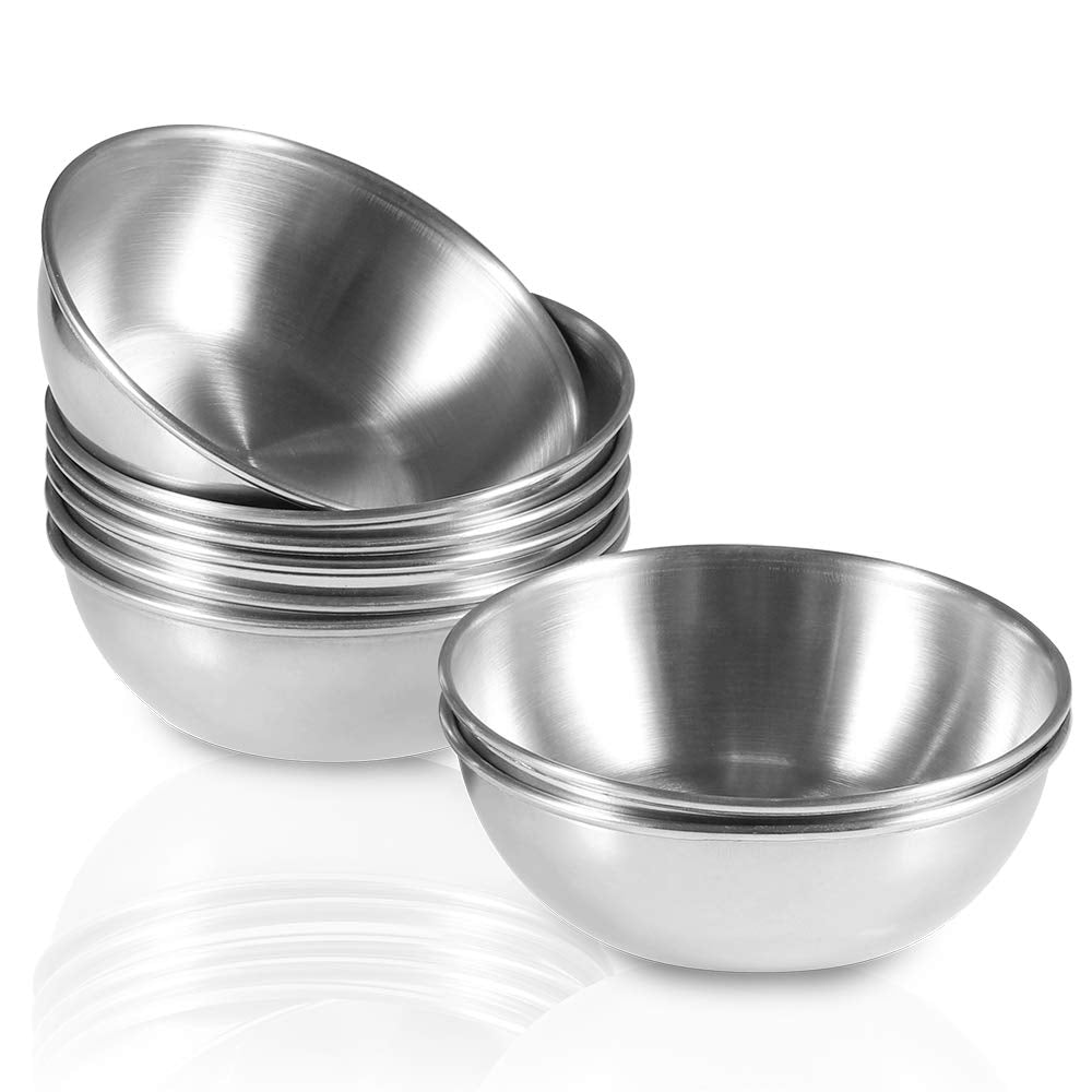 [Australia - AusPower] - Amytalk 8 Pack 3.2inch Stainless Steel Sauce Dishes Mini Individual Saucers Bowl Round Seasoning Dishes Sushi Dipping Bowl Appetizer Plates, Silver Sliver 8pcs 