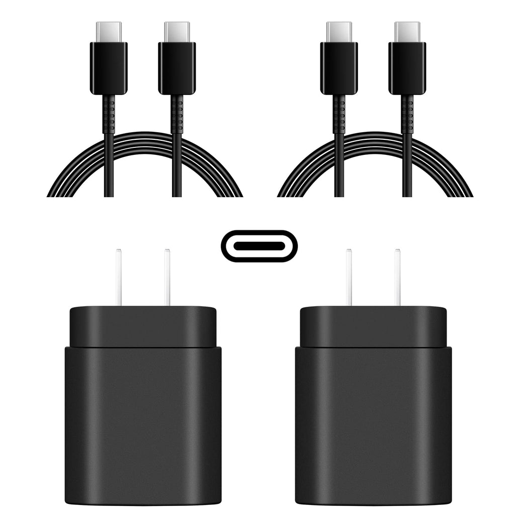 [Australia - AusPower] - Super Fast Charger, 2-Pack 25W USB-C Fast Charger and 2-Pack 6Ft Type C to Type C Cable for Samsung Galaxy S20/S20 Ultra/S20+/S21/S21 Ultra/ S21+/ Note 20 Ultra/Note 10+/ Note 10 