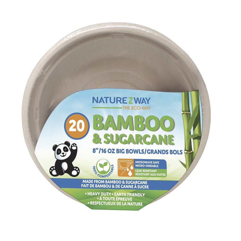 [Australia - AusPower] - Naturezway Bamboo/Sugarcane 8" Bowl | 20 ct | Microwaveable/Leak Resistant | Renewable | Plant based | Tree Free | 