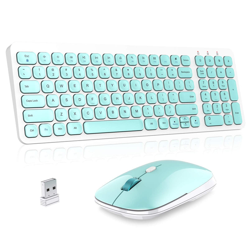 [Australia - AusPower] - Wireless Keyboard Mouse Combo, cimetech Compact Full Size Wireless Keyboard and Mouse Set Less Noise Keys 2.4G Ultra-Thin Sleek Design for Windows, Computer, PC, Notebook, Laptop - (Aqua Green) Aqua Green 