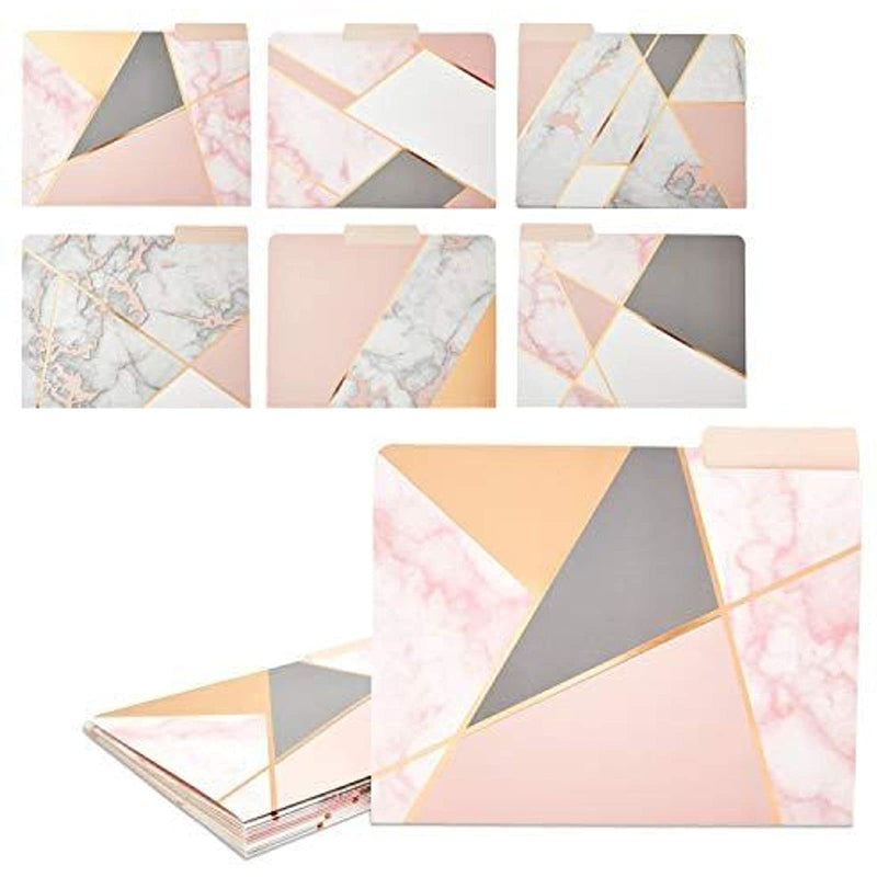[Australia - AusPower] - Geometric Marble File Folders, Rose Gold Office Supplies (Letter Size, 12 Pack) 