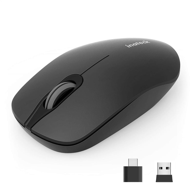 [Australia - AusPower] - Inateck Wireless Mouse 2.4G Slim Mouse with 2 Nano Receiver USB A/USB C, Noiseless Mouse, Compatible with Notebook, PC, Laptop, MacBook, MS02001 Black 
