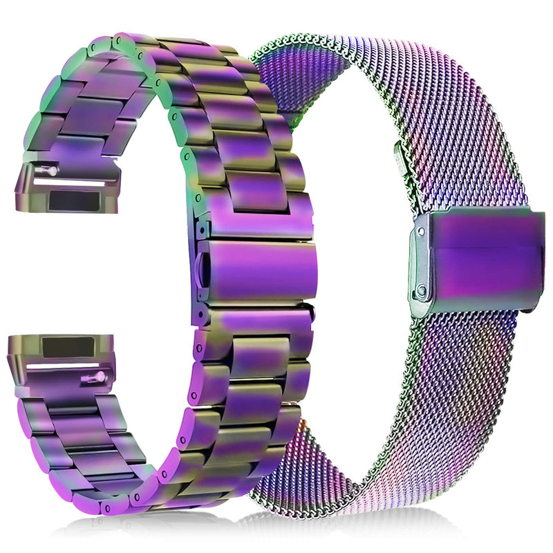[Australia - AusPower] - KOREDA Compatible with Fitbit Versa 3/Fitbit Sense Bands Sets for Women Men, Stainless Steel Metal Band + Mesh Loop Replacement Bracelet Wristband Strap for Fitbit Versa 3/Sense Smartwatch (Colorful) Colorful 