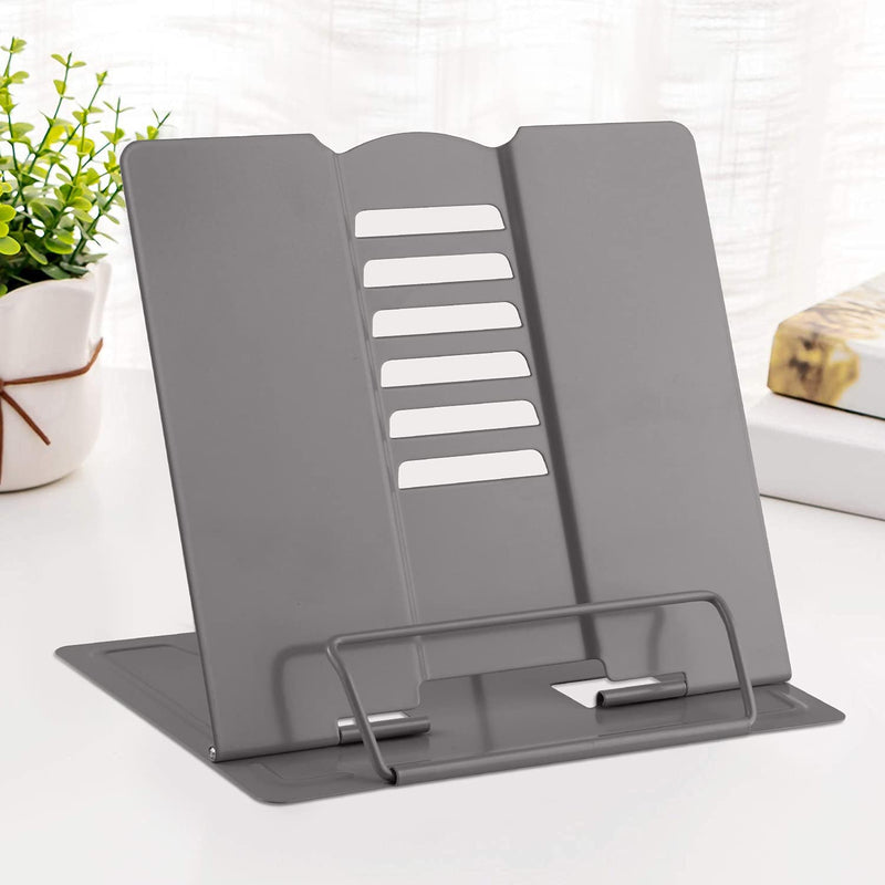[Australia - AusPower] - MSDADA Desk Book Stand Metal Reading Rest Book Holder Angle Adjustable Stand Document Holder Portable Sturdy Lightweight Bookstands-Textbooks Tablet Music Books Cook Recipe (Grey) Grey 