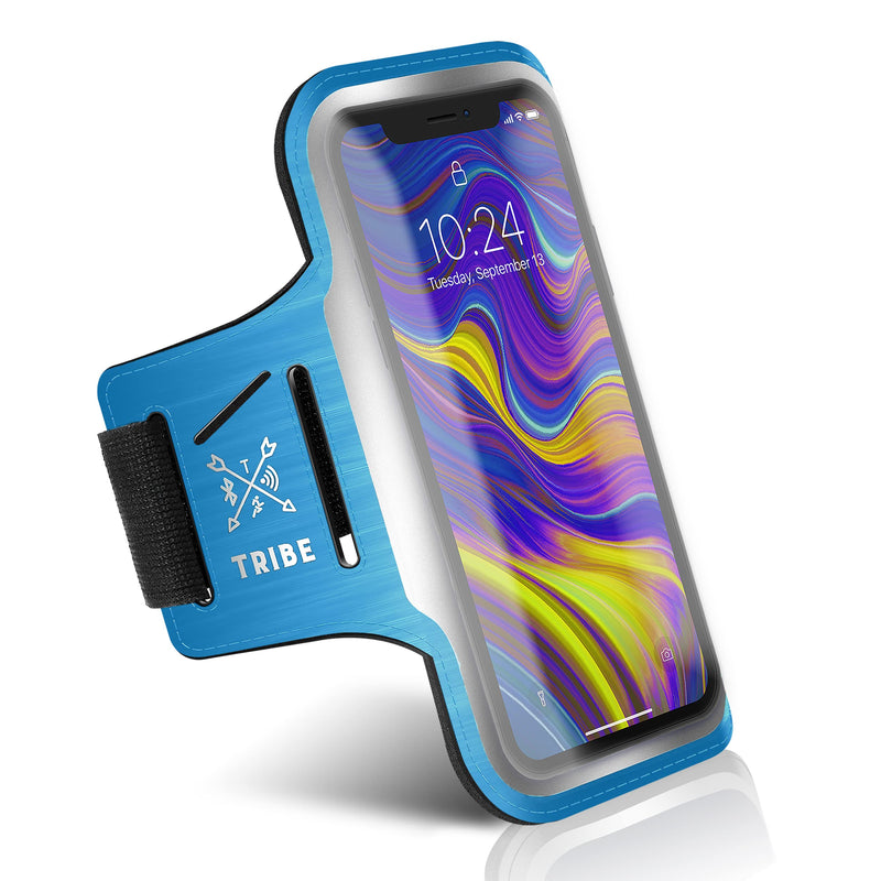 [Australia - AusPower] - TRIBE Running Phone Holder Armband. iPhone & Galaxy Cell Phone Sports Arm Bands for Women, Men, Runners, Jogging, Walking, Exercise & Gym Workout. Fits All Smartphones. Adjustable Strap, CC/Key Pocket M: iPhone Pro/X/XS/Galaxy S (Not Plus) Light Blue 