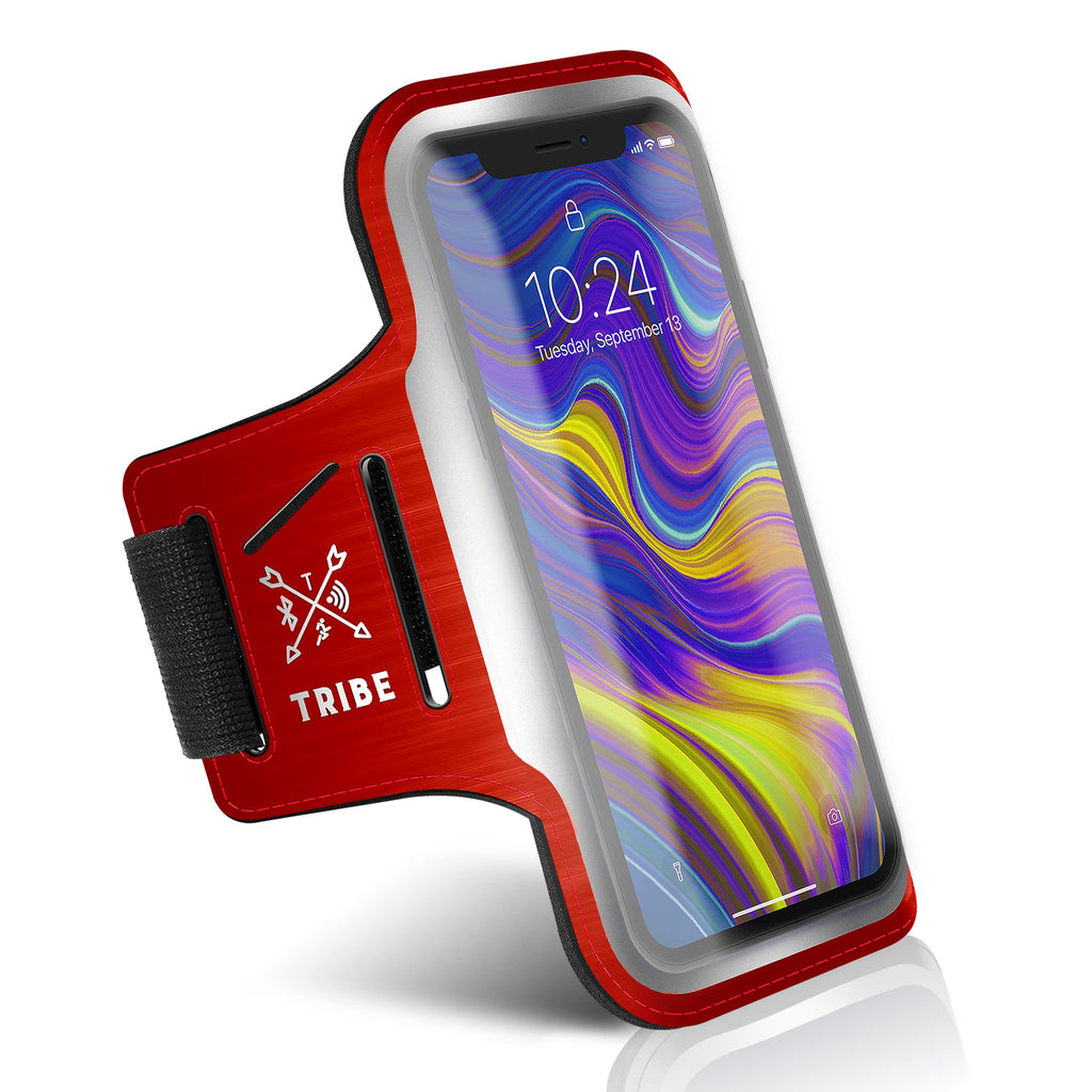 [Australia - AusPower] - TRIBE Running Phone Holder Armband. iPhone & Galaxy Cell Phone Sports Arm Bands for Women, Men, Runners, Jogging, Walking, Exercise & Gym Workout. Fits All Smartphones. Adjustable Strap, CC/Key Pocket S: iPhone Mini/8/7/6/5/4/3/SE/Galaxy Mini Red 