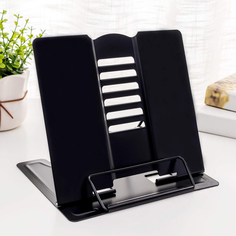 [Australia - AusPower] - MSDADA Desk Book Stand Metal Reading Rest Book Holder Adjustable Cookbook Documents Holder Portable Sturdy Bookstands for Recipes Textbooks Tablet Music Books with Page Clips (Black) Black 