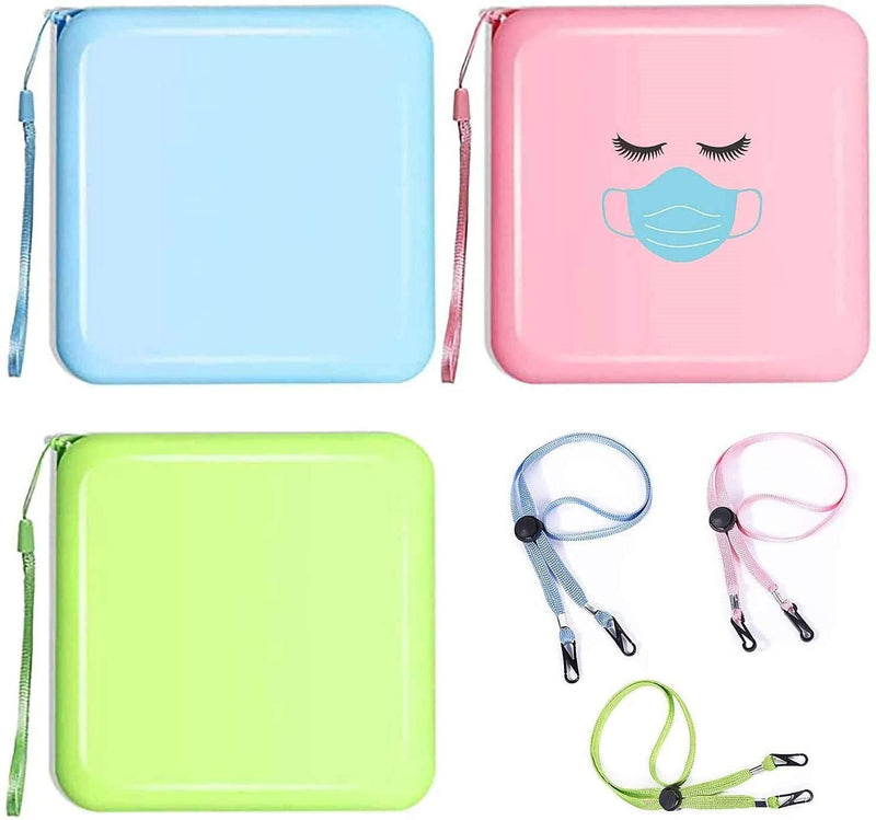 [Australia - AusPower] - Portable Face Mask Case Holder | Reusable Mask Storage Box with Mask Lanyard for Kids, Adults - 3Pack (Mask Cases + Lanyards) 