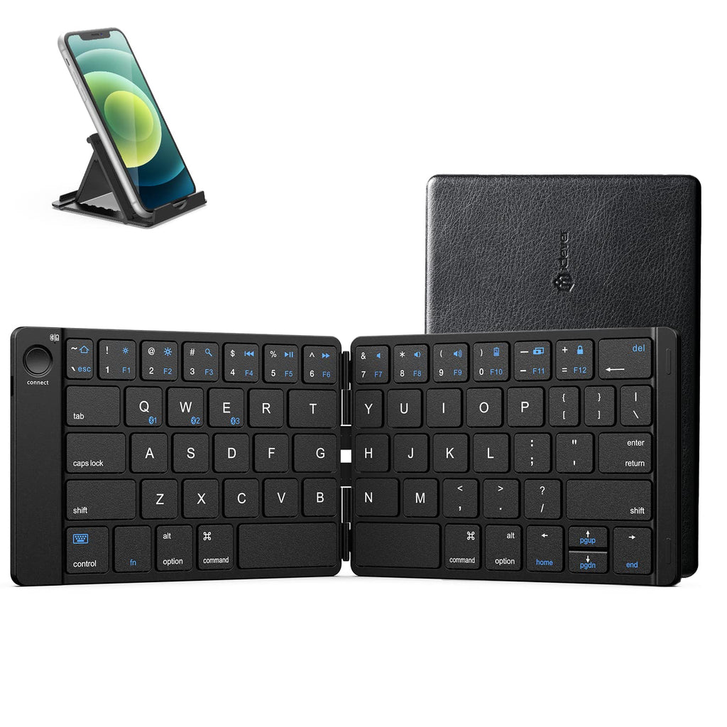 [Australia - AusPower] - iClever BK06 Mate Foldable Bluetooth Keyboard, Wireless Portable Keyboard - Pocket Size Multi-Device Keyboard, Ultra Slim Leather Keyboard for iOS, Android, Windows, Tablet, iPhone, Laptops, Mac 