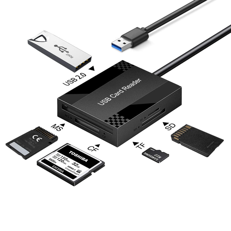 [Australia - AusPower] - RuiPuo USB 3.0 Card Hub Adapter with USB Port SD Card Reader for Windows, Mac, Linux Read 4 Cards Simultaneously CF, MS, SD, TF/ Micro SD, CFI, SDXC, SDHC, Micro SDXC, Micro 