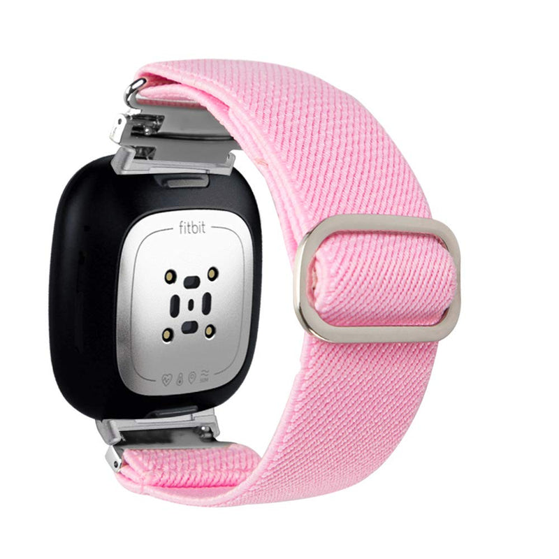 [Australia - AusPower] - Seltureone Compatible for Fitbit Sense/Versa 3, Scrunchie Band (Adjustable Length), Quick Release Soft Nylon Watch Band for Sense/Versa 3 Smart Watch, Pink 