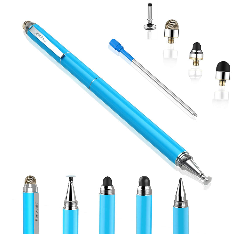 [Australia - AusPower] - Stylus Pen for iPad - Penyeah [4-in-1] High Sensitivity and Precision Touch Screen Stylus Disc Tip,Black Rubber Tip & Mesh Fiber Tip Universal for All Capacitive Touch Screen Device - Light Blue 