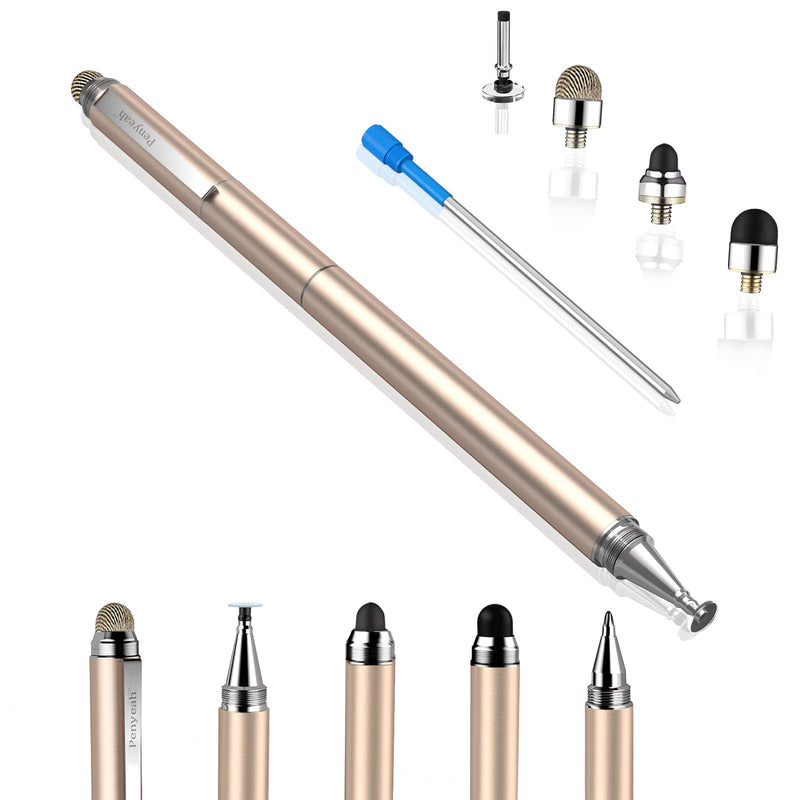 [Australia - AusPower] - Penyeah Stylus pens for Touch Screens - [4-in-1] High Sensitivity and Precision Touch Screen Stylus Disc Tip,Black Rubber Tip & Mesh Fiber Tip Universal for All Capacitive Touch Screen Device (Gold) Gold 