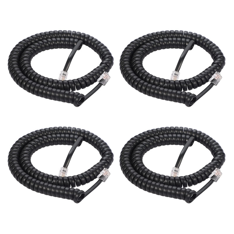 [Australia - AusPower] - Coiled Wire 4 Pack 8Ft Uncoiled / 1.4Ft Coiled Landline Phone Handset Cable 4P4C Telephone Accessory Black 4Pack Cord 