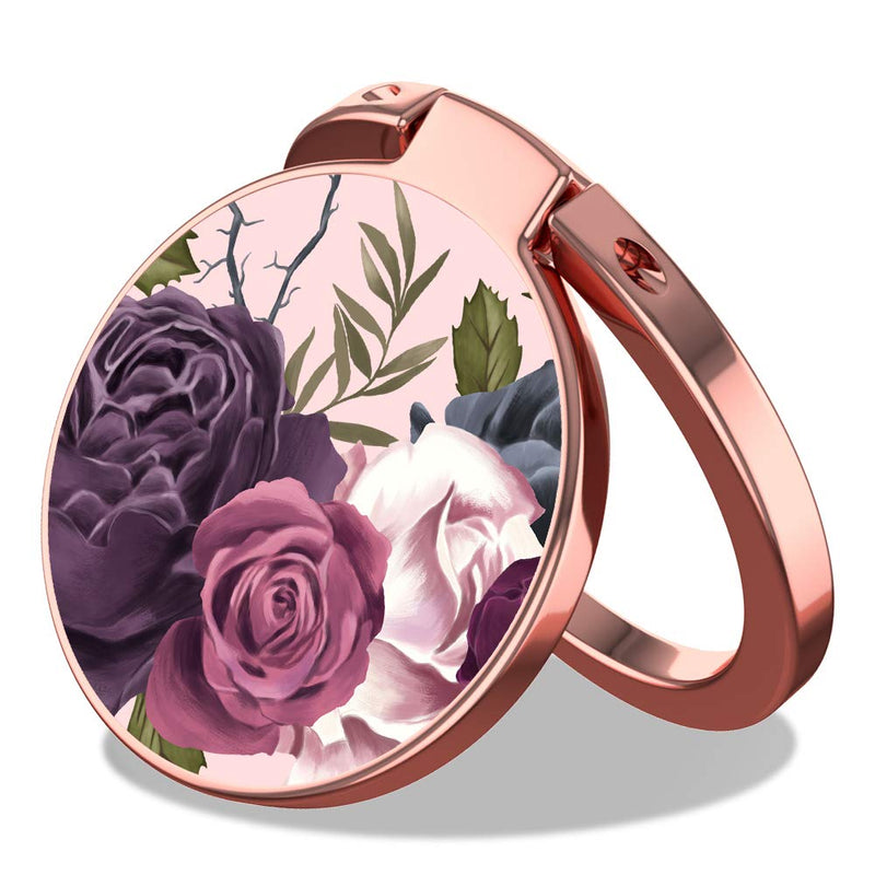 [Australia - AusPower] - Cell Phone Ring Holder Finger Stand - MOSNOVO Black Purple Flower Garden Kickstand for Girls Women, 360° Rotation Metal Ring Grip for Magnetic Car Mount, Compatible with All Smartphone - Rose Gold Black Purple Rose 