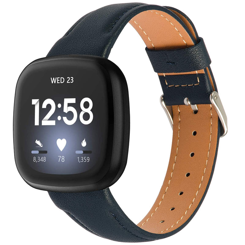 [Australia - AusPower] - ONELANKS Genuine Leather Watch Straps Compatible for Fitbit Sense/Versa 3 Smartwatch Band Blue Small 