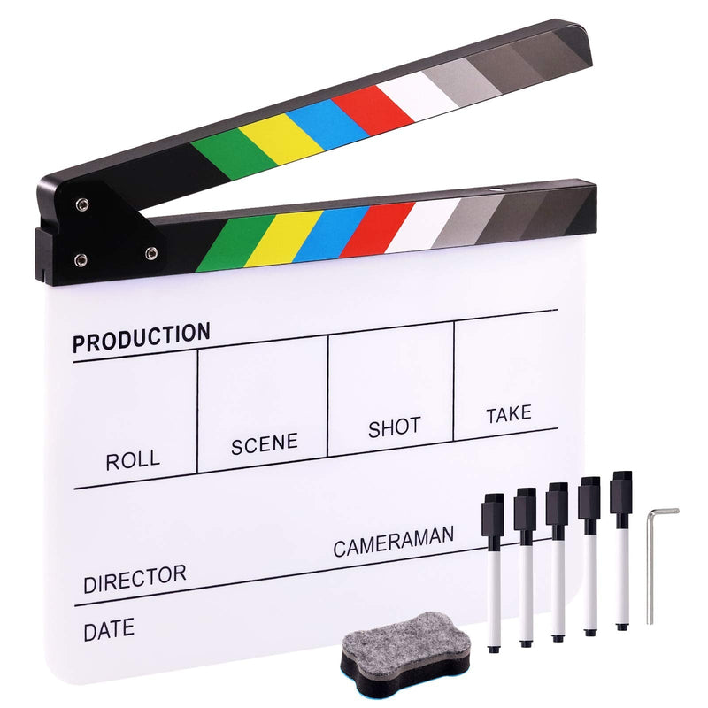 [Australia - AusPower] - Hilitchi Film Movie Cut Action Board Acrylic Plastic Slate 25x30cm/10x12" Dry Erase Director's Film Clapboard with Color Sticks and with 5 Whiteboard Markers, 1 Eraser and 1 Wrench 