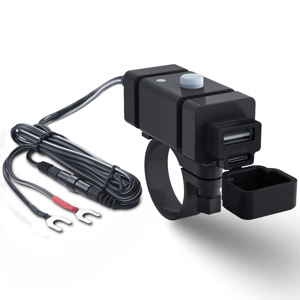 [Australia - AusPower] - iMESTOU Motorcycle Phone Charger Kit 18W Ring Terminal to USB C 3.0A Quick Charge Dual USB QC 3.0 Handlebar Cellphone Charge Adapter Switch & Fuse for 12V/24V Motorcycles PD&USB Output -Ring 