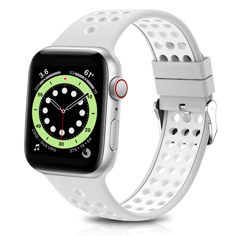 [Australia - AusPower] - GeekSpark Sport Band Compatible for Apple Watch Bands 38mm 40mm 42mm 44mm, Breathable Soft Silicone Replacement Strap Wristband Compatible for iwatch Series 6/SE/5/4/3/2/1 Silver/White 38MM/40MM 
