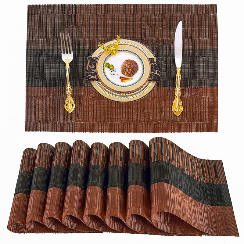 [Australia - AusPower] - Yopay Set of 8 Placemats, Non-Slip Vinyl Woven Table Mats, Washable Place Mats for Kitchen Dining Table, 18"X12", Gradient Brown 