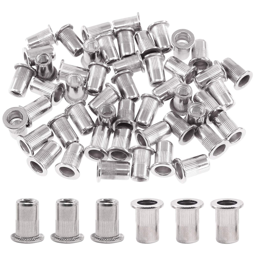 [Australia - AusPower] - Glarks 50Pcs 1/4''-20UNC 304 Stainless Steel Rivet Nuts Flat Head Threaded Insert Nutserts Rivnuts Set 1/4''-20 