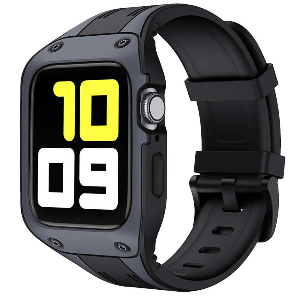 [Australia - AusPower] - fastgo Compatible with Apple Watch Bands Rugged Bumper Case 44mm 42mm TPU Smart Watch Wristband Sports Bracelet Breathable Strap for IWatch SE Series 6 5 4 3 2 1 Women Men Gift Gray - 42mm/44mm 