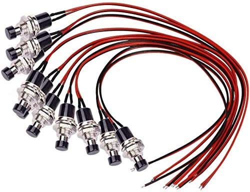 [Australia - AusPower] - dstfuy Momentary Push Button Switch,Mini Button Switch with Pre-soldered 20AWG Wires,SPST 2Pin ON/Off Push Button Horn Switch for Car, PC, Table Lamp (10Pcs Black) 