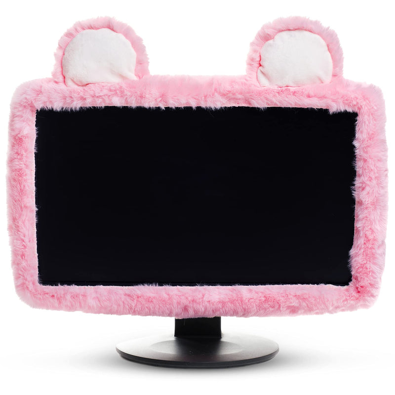 [Australia - AusPower] - Aspens Design Cute Kawaii Desk Accessory for 17"-24" Computer TV Monitor dust Cover Pink, Furry Fabric 