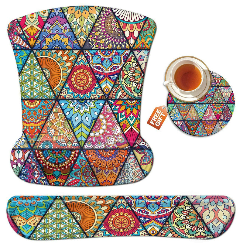 [Australia - AusPower] - Mouse Pad Wrist Rest Support Set Keyboard Wrist Rest Pad Colorful Diamond Ergonomic Mousepad Memory Foam Comfortable Keyboard Pad Come with A Coffee Cup 