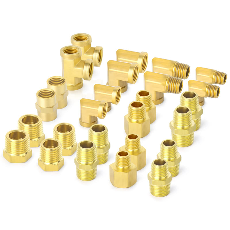 [Australia - AusPower] - GASHER 26PCS Brass Pipe Fitting Kit, Hex Bushing, Reducer Adapter, Hex Nipple, 90 Degree Barstock Street Elbow Brass Pipe Kit 