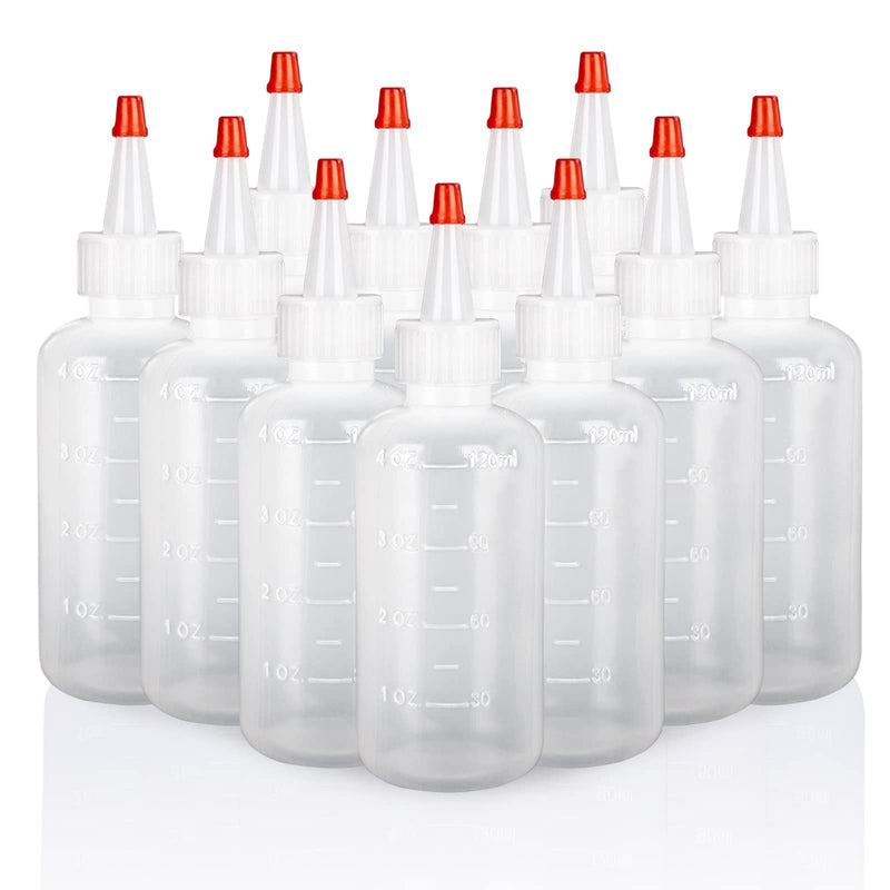 [Australia - AusPower] - Plastic Squeeze Bottles with Caps - 12Pcs Plastic Condiment Squeeze Bottles with Red Tip Squeeze Bottle Caps - Squeeze Bottles 4 OZ Ketchup Bottles Squeeze Bottles for Sauces, Arts and Crafts 12 
