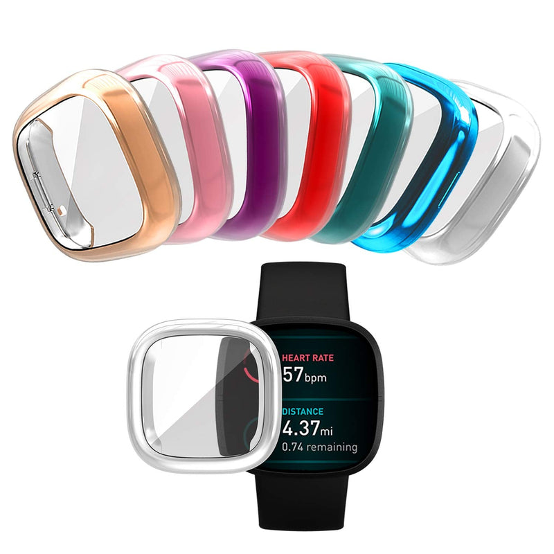 [Australia - AusPower] - Wugongyan Screen Protector Case Compatible with Fitbit Versa 3 Soft TPU Full Cover Protective Case for Fitbit Sense Smartwatch Accessories (7-Pack Brilliant Colors, Versa 3 / Sense) 7-pack Brilliant colors 